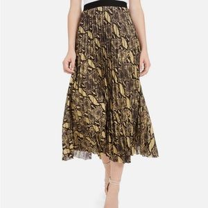 Guess XS Savina snake black and tan print pleated midi skirt